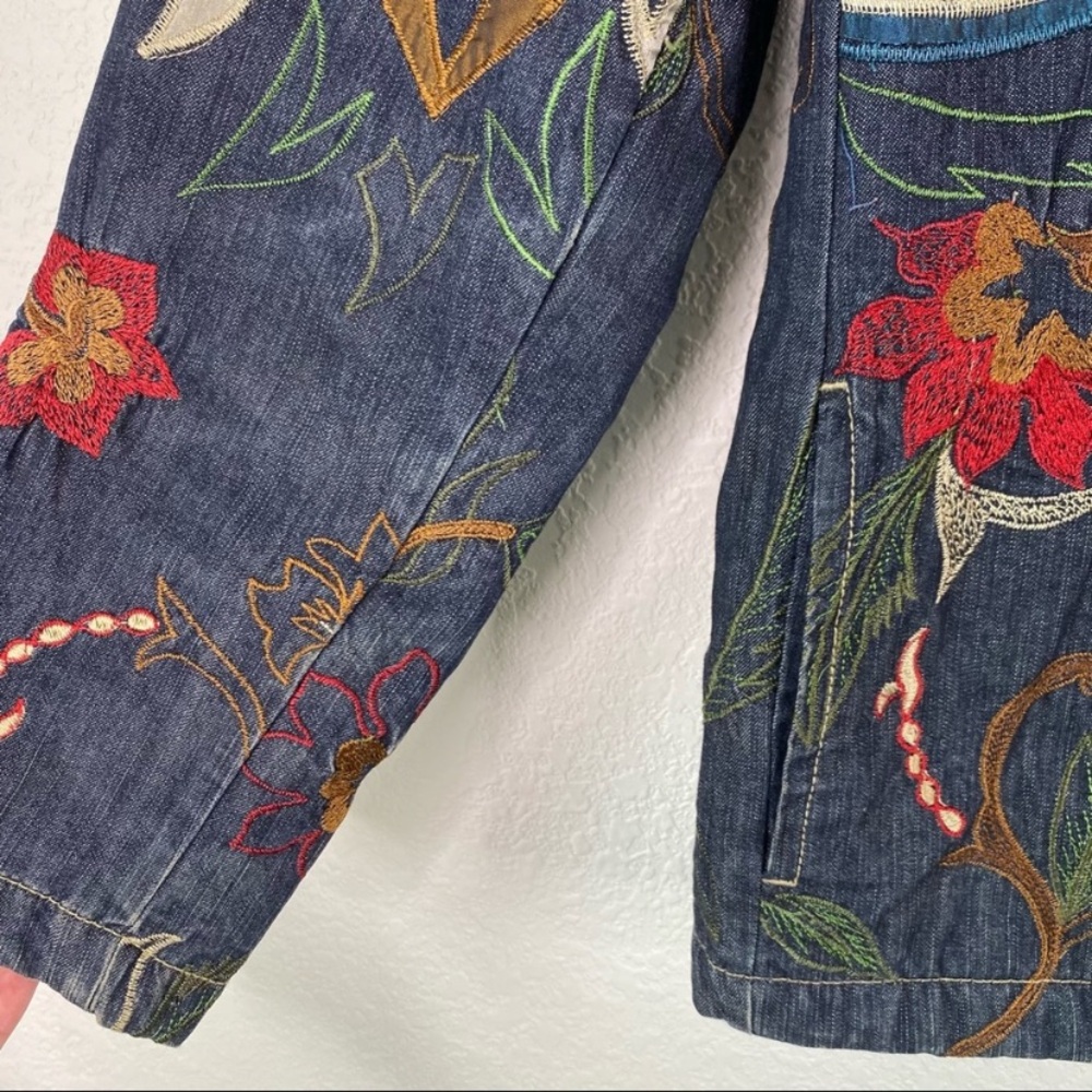 Chico’s Denim Floral Embroidered Zip Jacket - Picture 7 of 12